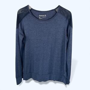 Reebok Women's Athletic Long Sleeve Mesh shoulders Shirt size M Blue